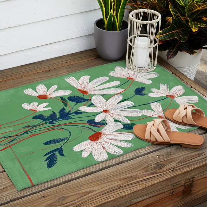 White Flowers Outdoor Rug Gallery Image 2