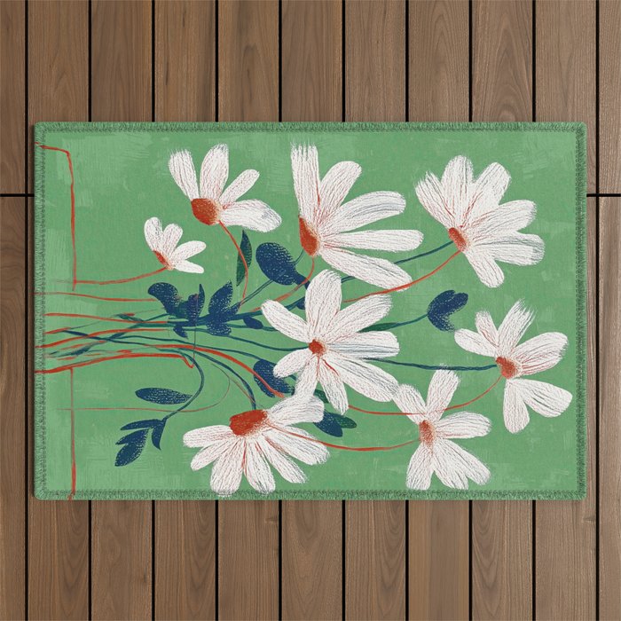 White Flowers Outdoor Rug Gallery Image 1