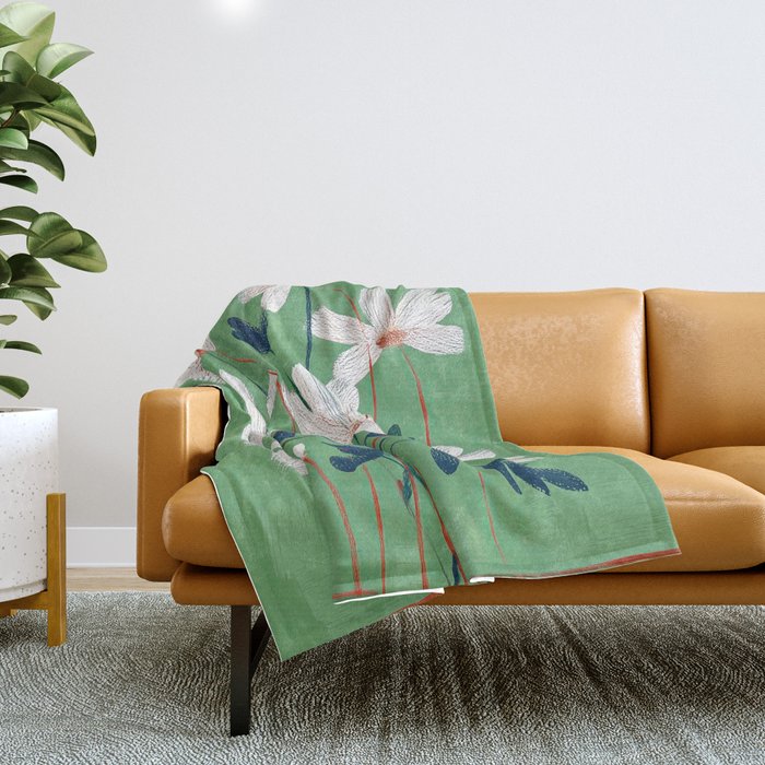 White Flowers Throw Blanket Gallery Image 1