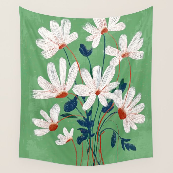 White Flowers Wall Tapestry Gallery Image 4