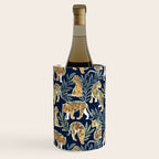 Nouveau white tigers // navy blue background green leaves white lines yellow animals Wine Chiller Gallery Image 1