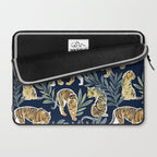 Nouveau white tigers // navy blue background green leaves white lines yellow animals Laptop Sleeve Gallery Image 2