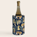 Nouveau white tigers // navy blue background green leaves white lines yellow animals Wine Chiller Gallery Image 3