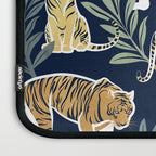 Nouveau white tigers // navy blue background green leaves white lines yellow animals Laptop Sleeve Gallery Image 3