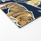 Nouveau white tigers // navy blue background green leaves white lines yellow animals Welcome Mat Gallery Image 2