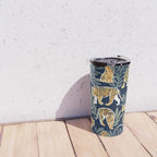 Nouveau white tigers // navy blue background green leaves white lines yellow animals Travel Mug Gallery Image 4