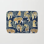 Nouveau white tigers // navy blue background green leaves white lines yellow animals Bath Mat Gallery Image 1