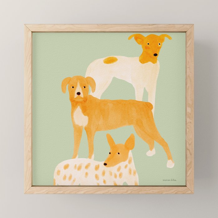 Three Dogs Lined Up - Yellow and Sage Mini Art Print Gallery Image 1