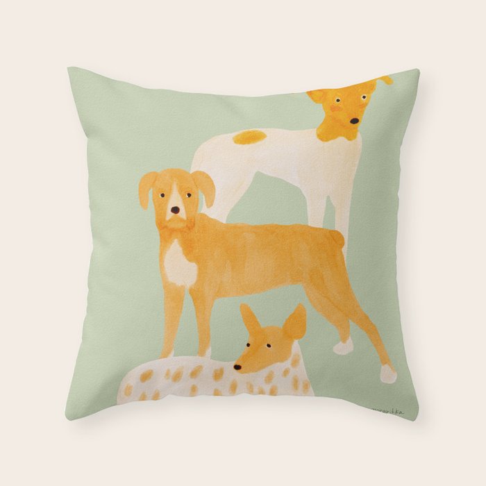 Three Dogs Lined Up - Yellow and Sage Throw Pillow Gallery Image 6