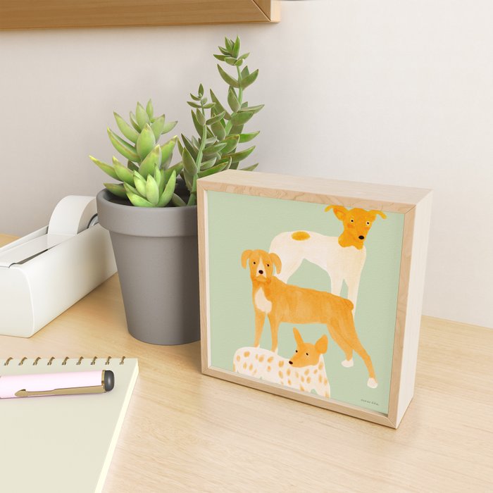 Three Dogs Lined Up - Yellow and Sage Mini Art Print Gallery Image 2