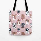 Pure love pockets I // blush pink background Dachshund Beagle Dalmatian Basset Hound Labrador Retriever Husky Welsh Corgi and Italian Greyhound dog puppies Tote Bag Gallery Image 1