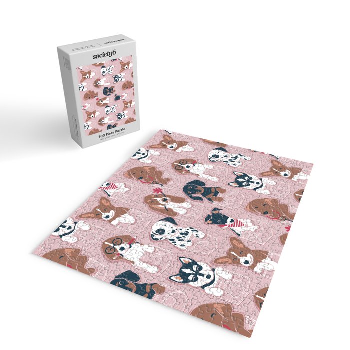 Pure love pockets I // blush pink background Dachshund Beagle Dalmatian Basset Hound Labrador Retriever Husky Welsh Corgi and Italian Greyhound dog puppies Jigsaw Puzzle Gallery Image 2