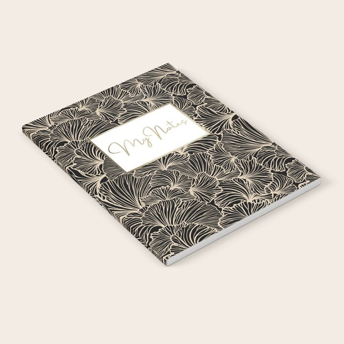 Decorative Leaf Pattern, Floral Prints, Cream and Black Notebook Gallery Image 1