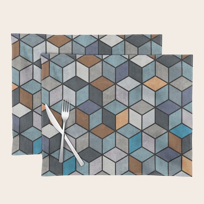Colorful Concrete Cubes - Blue, Grey, Brown Placemat Gallery Image 1