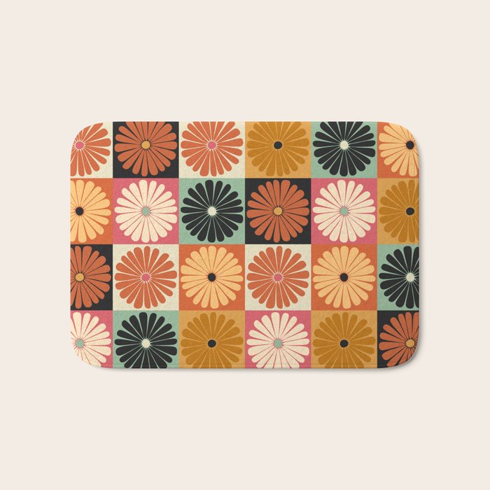 Retro Flowers Check Pattern XVI Bath Mat Gallery Image 1