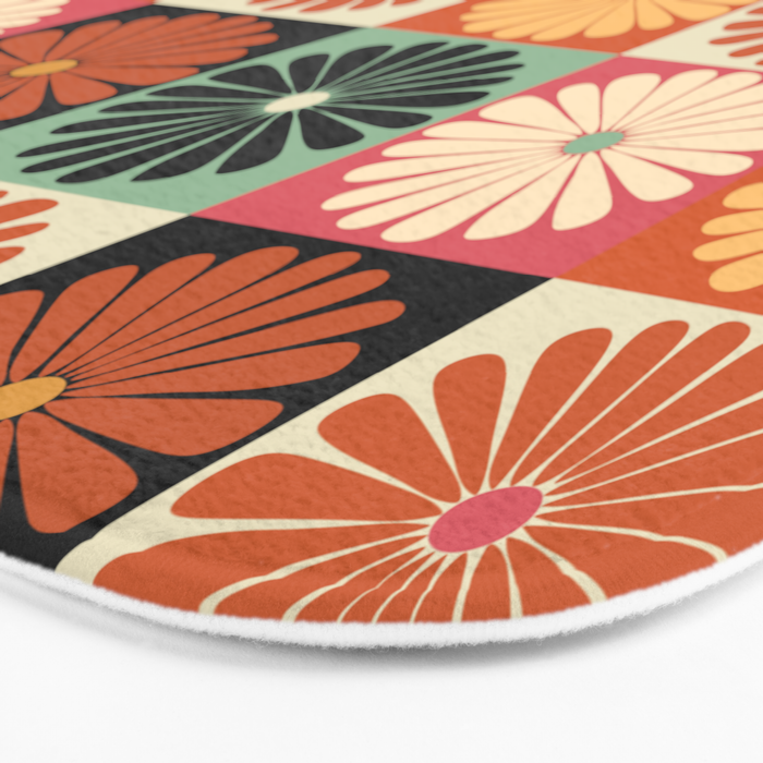 Retro Flowers Check Pattern XVI Bath Mat Gallery Image 3