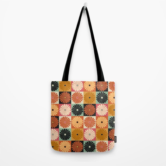 Retro Flowers Check Pattern XVI Tote Bag Gallery Image 2