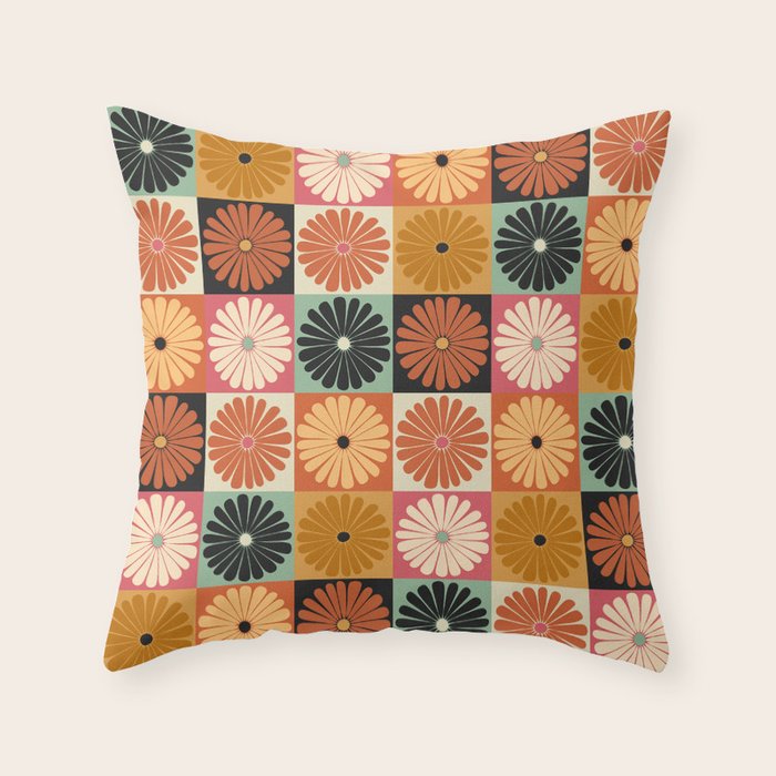 Retro Flowers Check Pattern XVI Throw Pillow Gallery Image 6