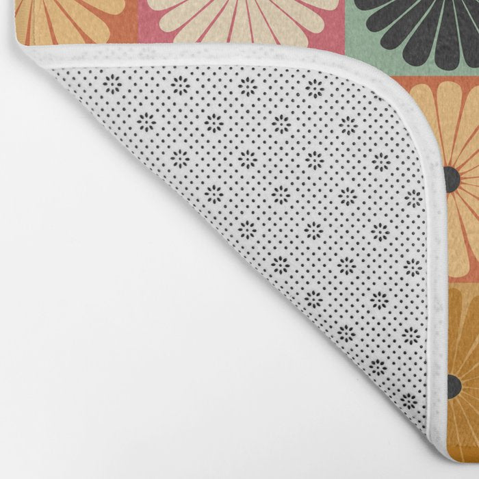 Retro Flowers Check Pattern XVI Bath Mat Gallery Image 2