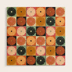 Retro Flowers Check Pattern XVI Wood Wall Art Gallery Image 1