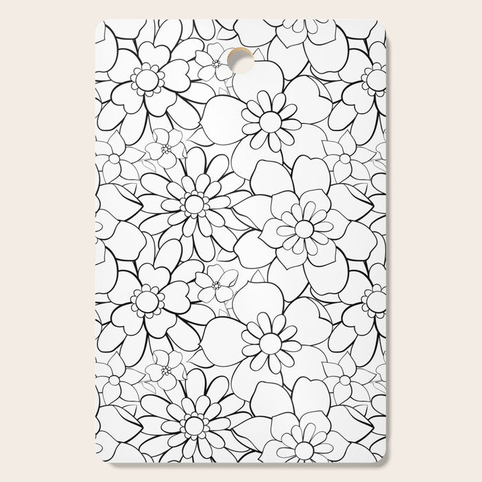 Black and white hand drawn flower art pattern Cutting Board Gallery Image 1