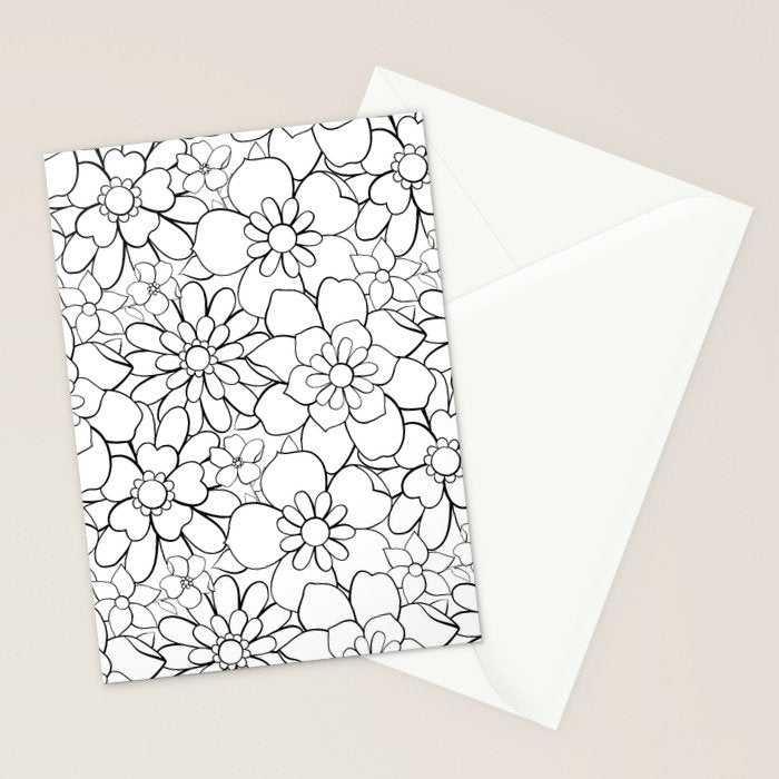 Black and white hand drawn flower art pattern Stationery Card Gallery Image 2
