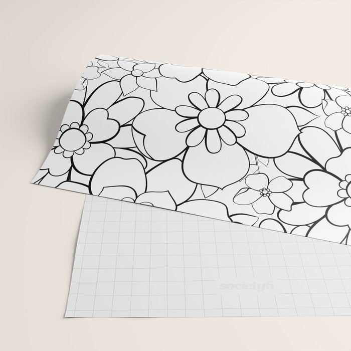 Black and white hand drawn flower art pattern Wrapping Paper Gallery Image 2
