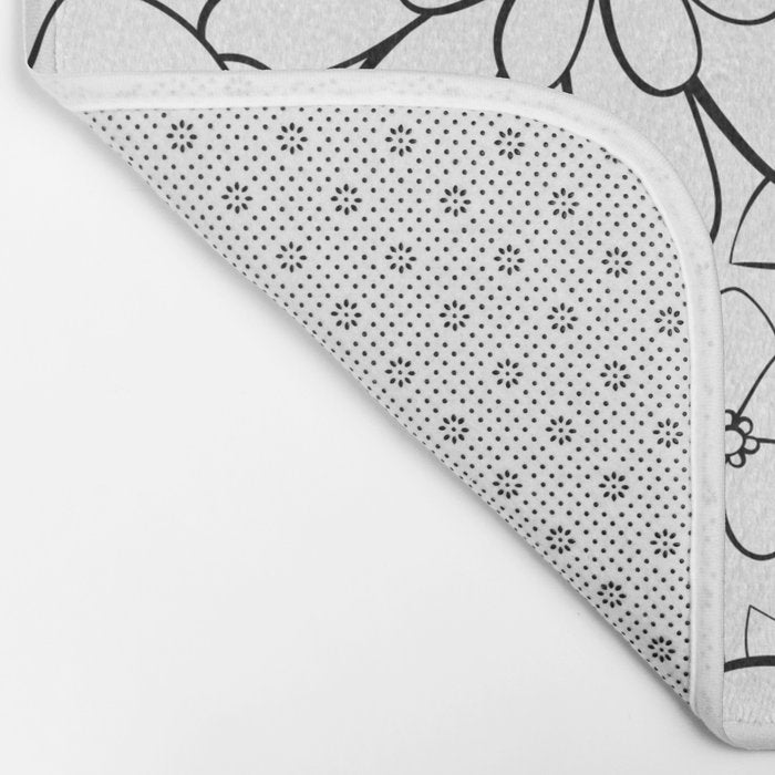Black and white hand drawn flower art pattern Bath Mat Gallery Image 2