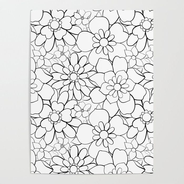Black and white hand drawn flower art pattern Poster Gallery Image 4