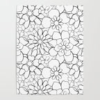 Black and white hand drawn flower art pattern Poster Gallery Image 4