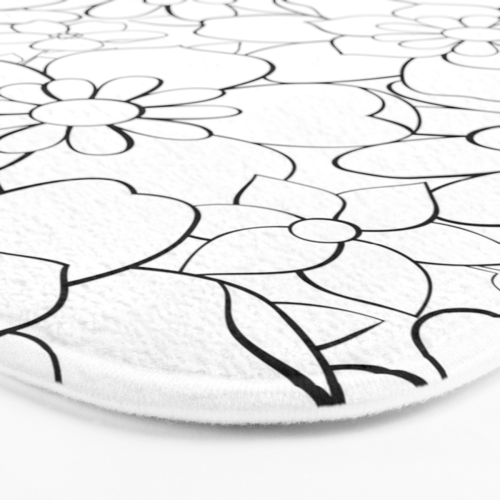 Black and white hand drawn flower art pattern Bath Mat Gallery Image 3