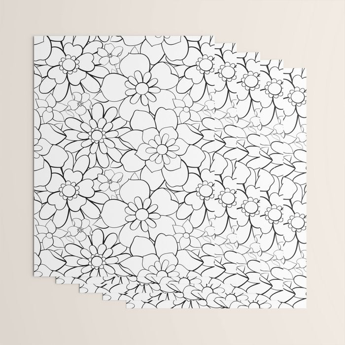 Black and white hand drawn flower art pattern Wrapping Paper Gallery Image 3