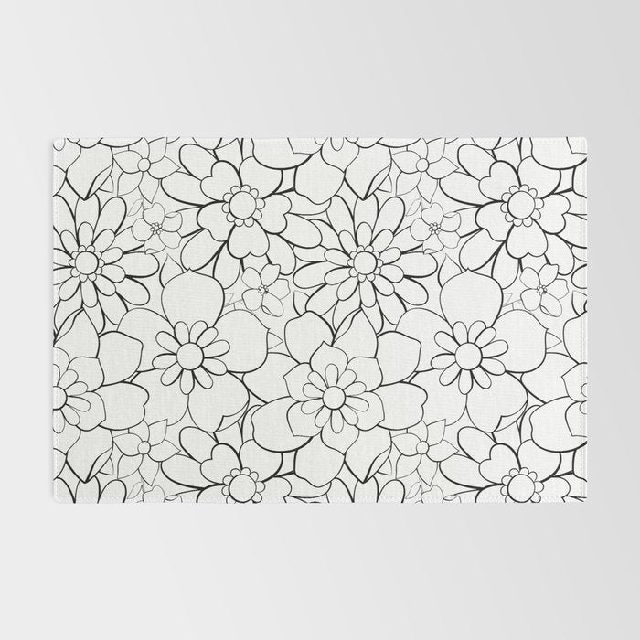 Black and white hand drawn flower art pattern Rug Gallery Image 2