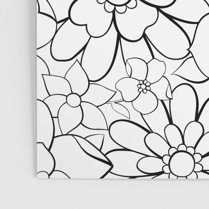 Black and white hand drawn flower art pattern Poster Gallery Image 3