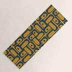 Mid Century Modern Piquet Abstract Multi Geometric Pattern in Dark Mustard and Navy Blue Yoga Mat Gallery Image 1