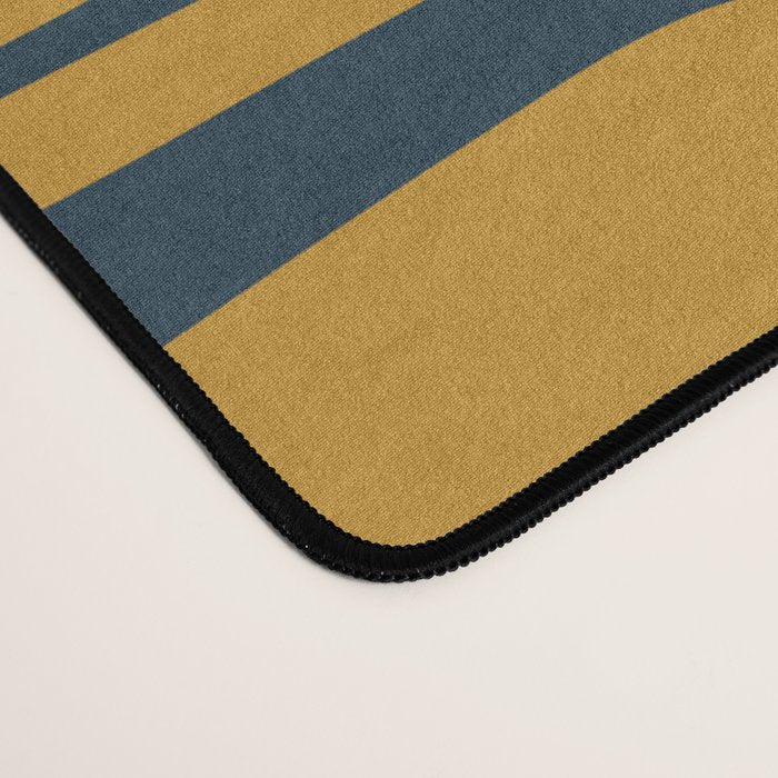 Mid Century Modern Piquet Abstract Multi Geometric Pattern in Dark Mustard and Navy Blue Desk Mat Gallery Image 4