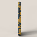Mid Century Modern Piquet Abstract Multi Geometric Pattern in Dark Mustard and Navy Blue iPhone Case Gallery Image 2