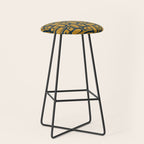 Mid Century Modern Piquet Abstract Multi Geometric Pattern in Dark Mustard and Navy Blue Stool Gallery Image 1