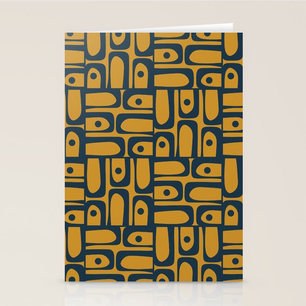 Mid Century Modern Piquet Abstract Multi Geometric Pattern in Dark Mustard and Navy Blue Stationery Card Gallery Image 2