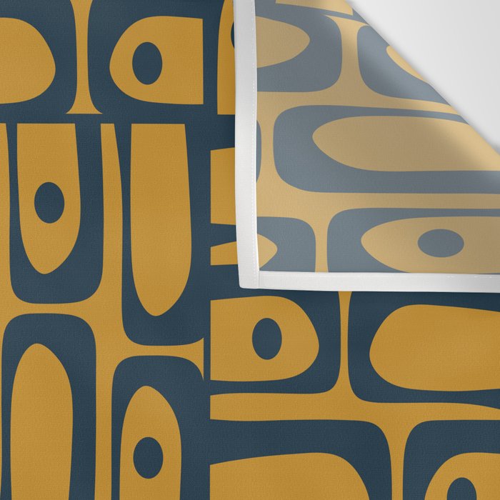 Mid Century Modern Piquet Abstract Multi Geometric Pattern in Dark Mustard and Navy Blue Wall Tapestry Gallery Image 3