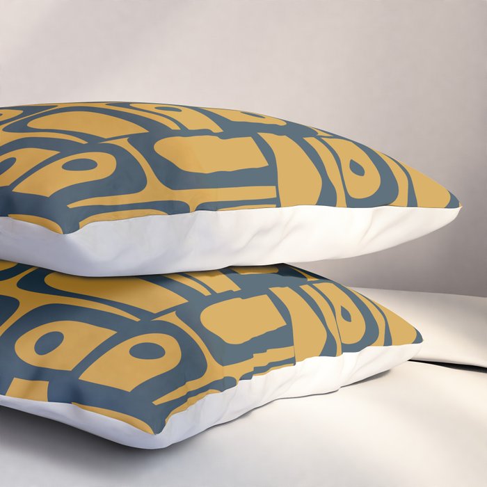 Mid Century Modern Piquet Abstract Multi Geometric Pattern in Dark Mustard and Navy Blue Pillow Sham Gallery Image 3