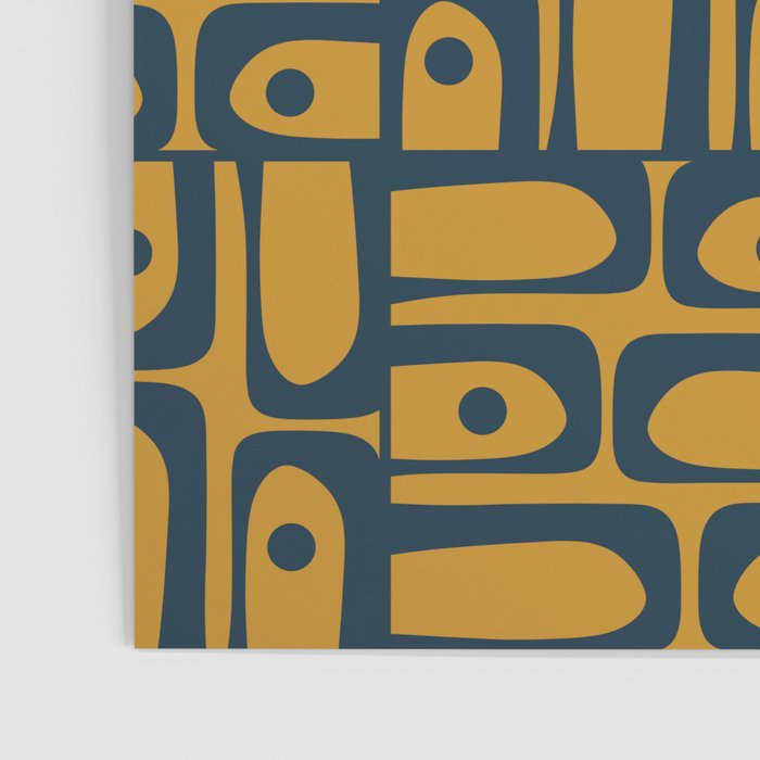 Mid Century Modern Piquet Abstract Multi Geometric Pattern in Dark Mustard and Navy Blue Poster Gallery Image 3