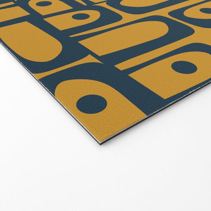 Mid Century Modern Piquet Abstract Multi Geometric Pattern in Dark Mustard and Navy Blue Welcome Mat Gallery Image 2