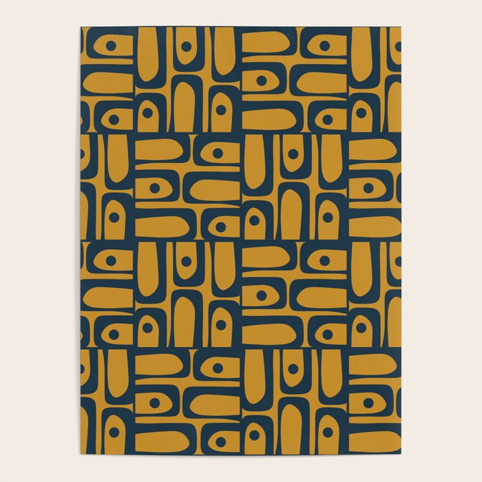 Mid Century Modern Piquet Abstract Multi Geometric Pattern in Dark Mustard and Navy Blue Poster Gallery Image 4