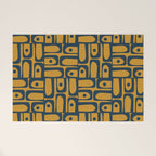 Mid Century Modern Piquet Abstract Multi Geometric Pattern in Dark Mustard and Navy Blue Welcome Mat Gallery Image 1