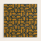 Mid Century Modern Piquet Abstract Multi Geometric Pattern in Dark Mustard and Navy Blue Wood Wall Art Gallery Image 1