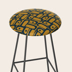Mid Century Modern Piquet Abstract Multi Geometric Pattern in Dark Mustard and Navy Blue Stool Gallery Image 2