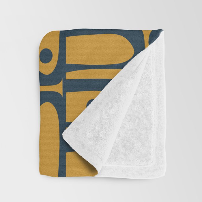 Mid Century Modern Piquet Abstract Multi Geometric Pattern in Dark Mustard and Navy Blue Throw Blanket Gallery Image 3