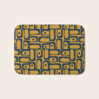 Mid Century Modern Piquet Abstract Multi Geometric Pattern in Dark Mustard and Navy Blue Bath Mat Gallery Image 1