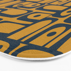 Mid Century Modern Piquet Abstract Multi Geometric Pattern in Dark Mustard and Navy Blue Bath Mat Gallery Image 3